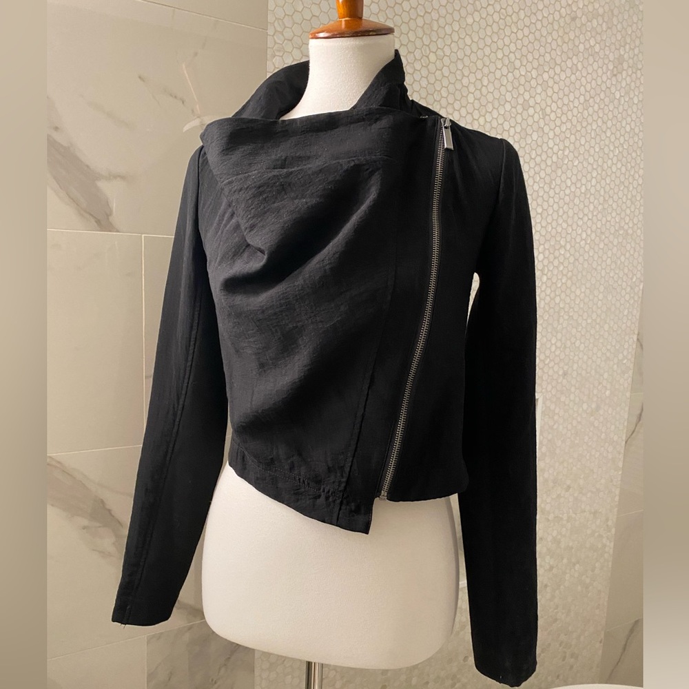 Rachel Roy - Black Moto-Style Jacket, Asymmetric Hem/Draped Neckline XS - EUC